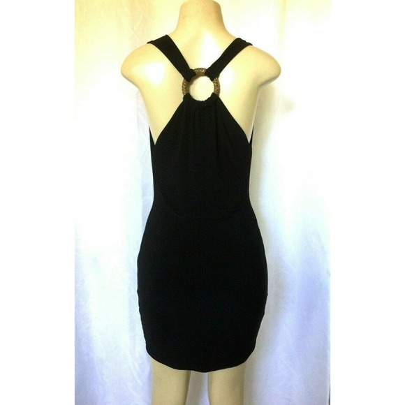 Cache Dress Fitted Draped Neck Black Mini Sheath Lined O Ring back S Jer… - Picture 4 of 5